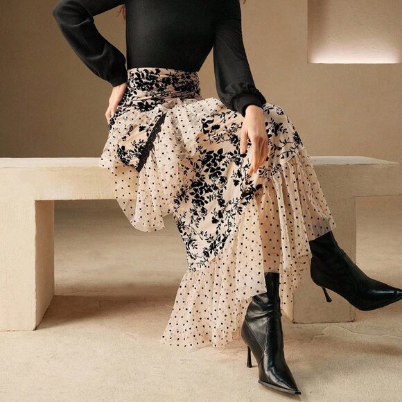 Multicolor Elegant Women's Fitted Maxi Dress with Puff Sleeve - Picture 4 of 7